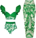 Isla Tropical Ruffle Swimsuit With Sarong (3-Piece Set)