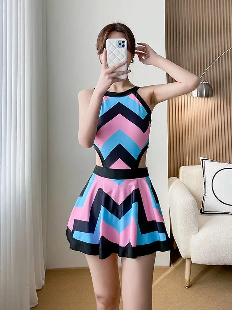 Sofia Multicolor Chevron Print Skirt Swimsuit
