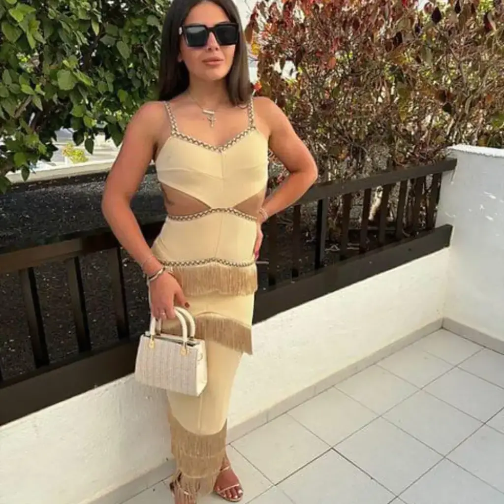 Mira Nude Fringe Cut-Out Bodycon Dress